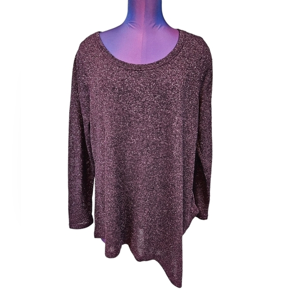 Lane Bryant Merlot Metallic Asymmetric Tunic Sweater‎ Size 18/20 Women's Plus - Picture 1 of 9